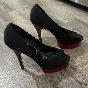 Elle Black and Red Peep Toe Stilettos